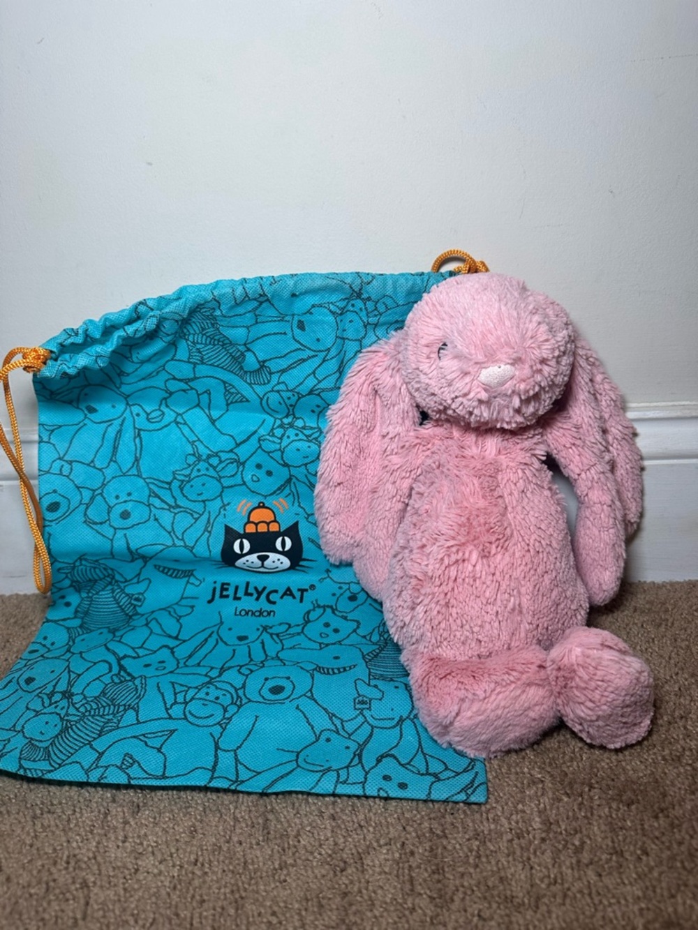 Jellycat Bashful Bunny Tulip Pink Plush 12” Stuffed Animal Soft Rabbit Dust Bag